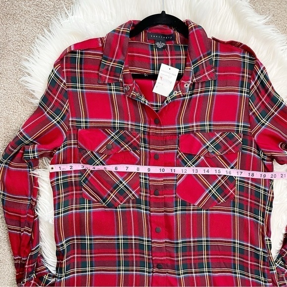 Sanctuary Button Front Tartan Plaid Boyfriend Pocket Shirt NWT - Picture 10 of 10